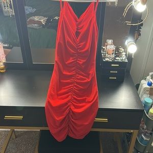 Tight ruched red dress